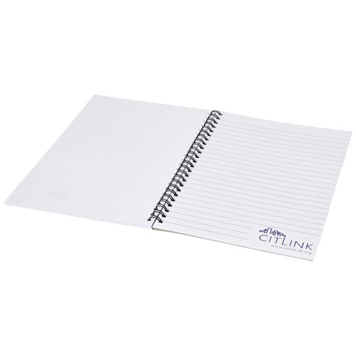 Notesbog med tryk, A5, hardcover, spiralryg, model Wire-O