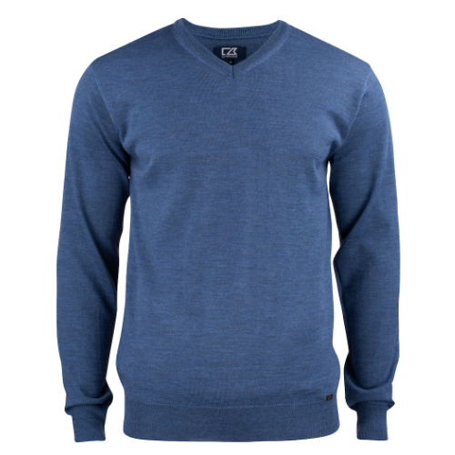 Merino uld striktrøje med logo, herre, model Everett, Cutter&Buck denim blå