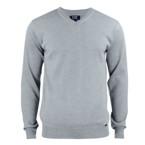 Merino uld striktrøje med logo, herre, model Everett, Cutter&Buck grå