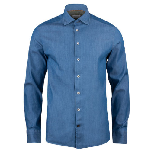 Skjorte-med-logo-Harvest-and-Frost-indigo-bow-130-blaa