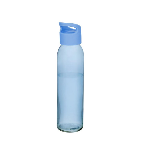 Vandflaske-i-glas-med-logo-sky-lyseblå