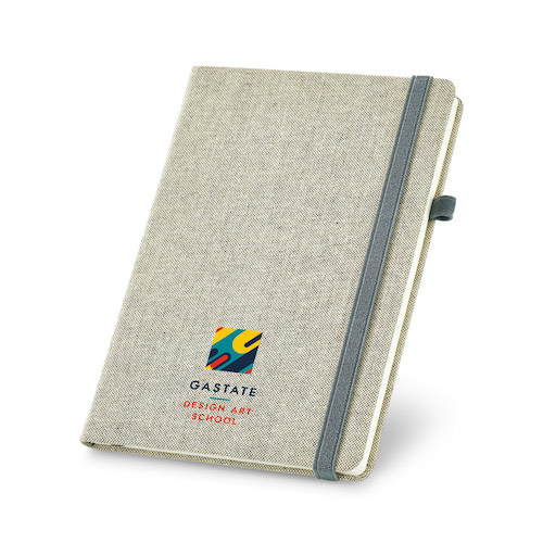 Notesbog med tryk, A5, lærred omslag, model Carrey eksempel