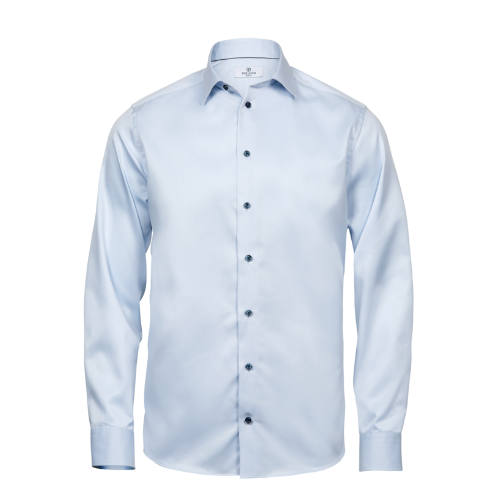 Skjorte-med-logo-model-Luxury-Tee-jays-lyseblaa-sorte-knapper