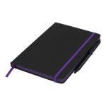 Notesbog-med-tryk-A5-med-farvet-elastik-og-kant-lilla