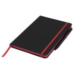 Notesbog-med-tryk-A5-med-farvet-elastik-og-kant-rod