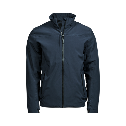 Varm jakke med logo der er vindtæt og vandtæt i mørkeblå