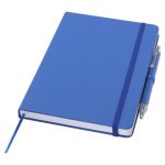 Saet-med-notesbog-og-kuglepen-med-logo-i-genanvendte-materialer-kongeblaa